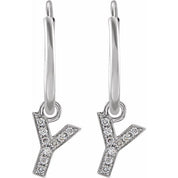 14K White .03 CTW Natural Diamond Single Initial Y Hoop Earring