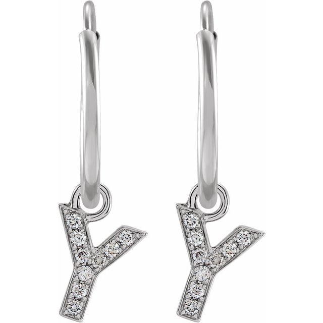 14K White .03 CTW Natural Diamond Single Initial Y Hoop Earring