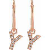 14K Rose .03 CTW Natural Diamond Single Initial Y Hoop Earring