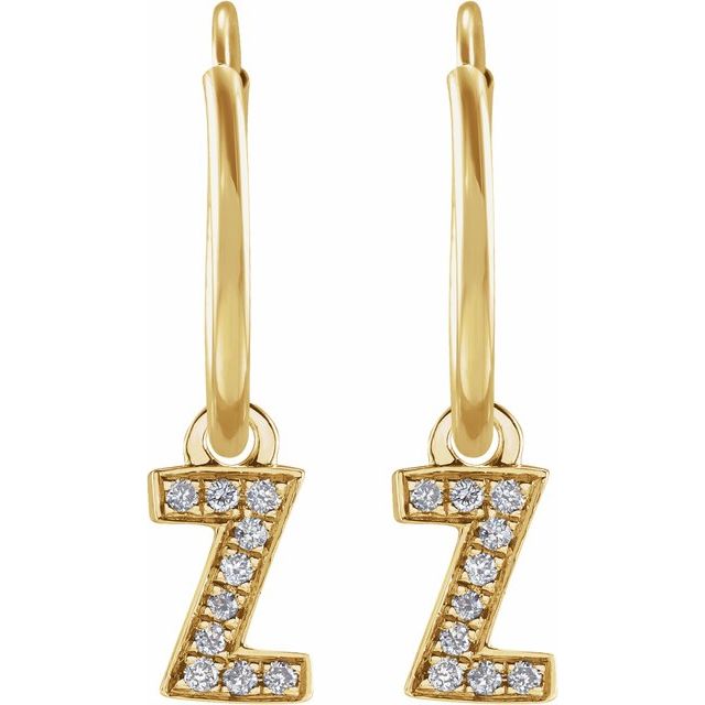 14K Yellow .03 CTW Natural Diamond Single Initial Z Hoop Earring
