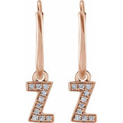 14K Rose .03 CTW Natural Diamond Single Initial Z Hoop Earring