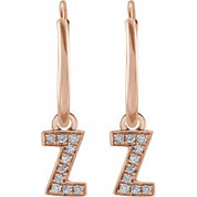 14K Rose .03 CTW Natural Diamond Single Initial Z Hoop Earring