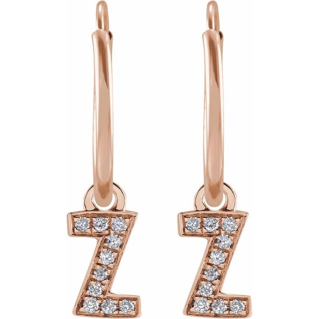 14K Rose .03 CTW Natural Diamond Single Initial Z Hoop Earring