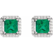 Platinum 5x5 mm Lab-Grown Emerald 1/6 CTW Natural Diamond Halo-Style Earrings