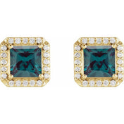 14K Yellow 5x5 mm Lab-Grown Alexandrite 1/6 CTW Natural Diamond Halo-Style Earrings