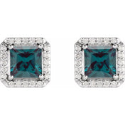 Platinum 5x5 mm Lab-Grown Alexandrite 1/6 CTW Natural Diamond Halo-Style Earrings