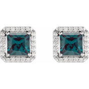 Sterling Silver 5x5 mm Lab-Grown Alexandrite 1/6 CTW Natural Diamond Halo-Style Earrings