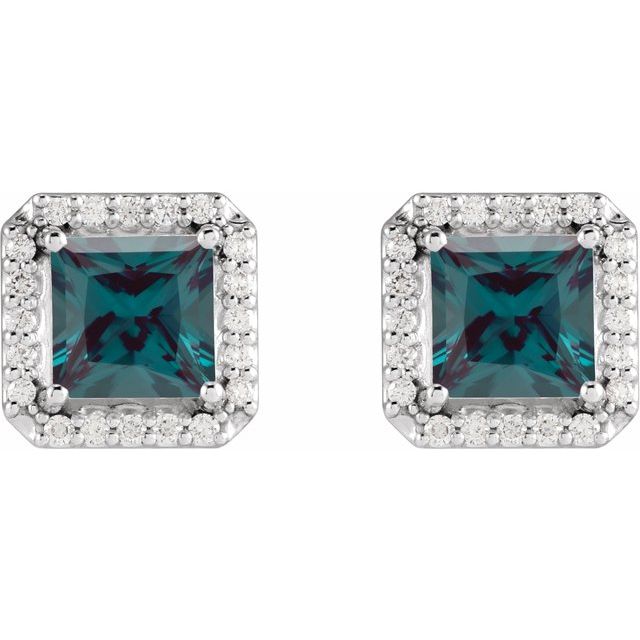 Sterling Silver 5x5 mm Lab-Grown Alexandrite 1/6 CTW Natural Diamond Halo-Style Earrings