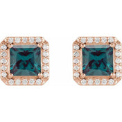 14K Rose 5x5 mm Lab-Grown Alexandrite 1/6 CTW Natural Diamond Halo-Style Earrings