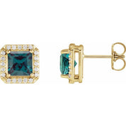 14K Yellow 5x5 mm Lab-Grown Alexandrite 1/6 CTW Natural Diamond Halo-Style Earrings