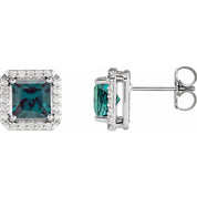 14K White Lab-Grown Alexandrite & .08 CTW Natural Diamond Halo-Style Earrings
