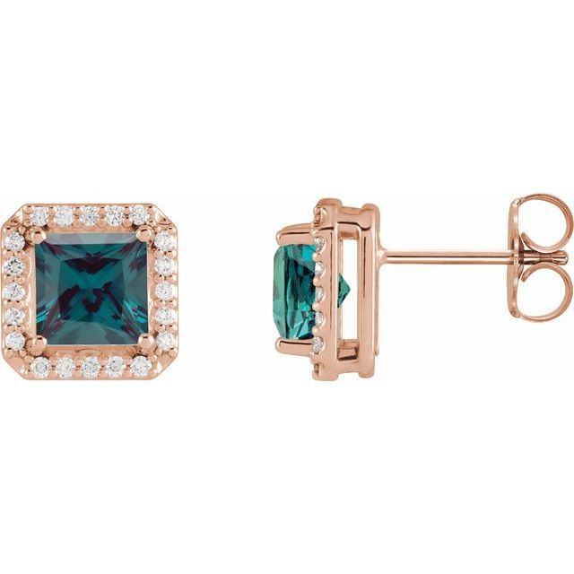 14K Rose Lab-Grown Alexandrite & .08 CTW Natural Diamond Halo-Style Earrings