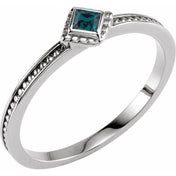 Sterling Silver Natural Emerald Family Stackable Ring - Elegant and Versatile Design