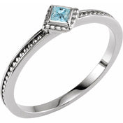 14K White Natural Aquamarine Family Stackable Ring - 71520:6008:P