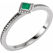 14K White Natural Emerald Family Stackable Ring - Elegant Design for Any Occasion