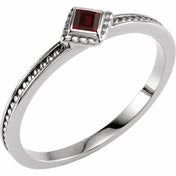 14K White Natural Mozambique Garnet Family Stackable Ring - Stylish Elegance