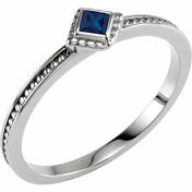 Sterling Silver Natural Blue Sapphire Family Stackable Ring - 71520:6035:P