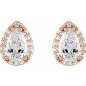 14K Rose Lab-Grown Moissanite & .05 CTW Natural Diamond Halo-Style Earrings