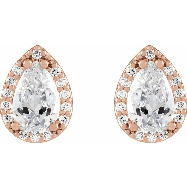 14K Rose Lab-Grown Moissanite & .05 CTW Natural Diamond Halo-Style Earrings