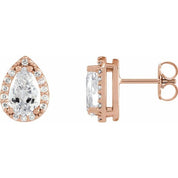 14K Rose Lab-Grown Moissanite & .05 CTW Natural Diamond Halo-Style Earrings
