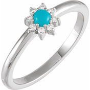 14K White Natural Turquoise & .07 CTW Natural Diamond Halo-Style Ring