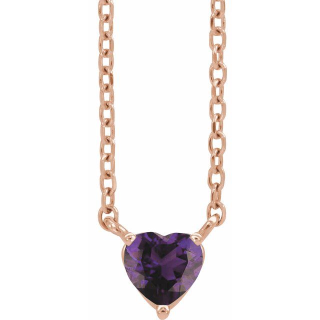 14K Rose Natural Amethyst Heart 16-18" Necklace