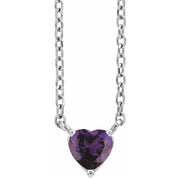 14K White Natural Amethyst Heart 16-18" Necklace