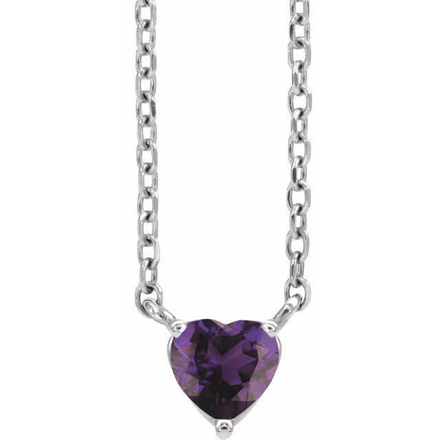 Platinum Natural Amethyst Heart 16-18" Necklace