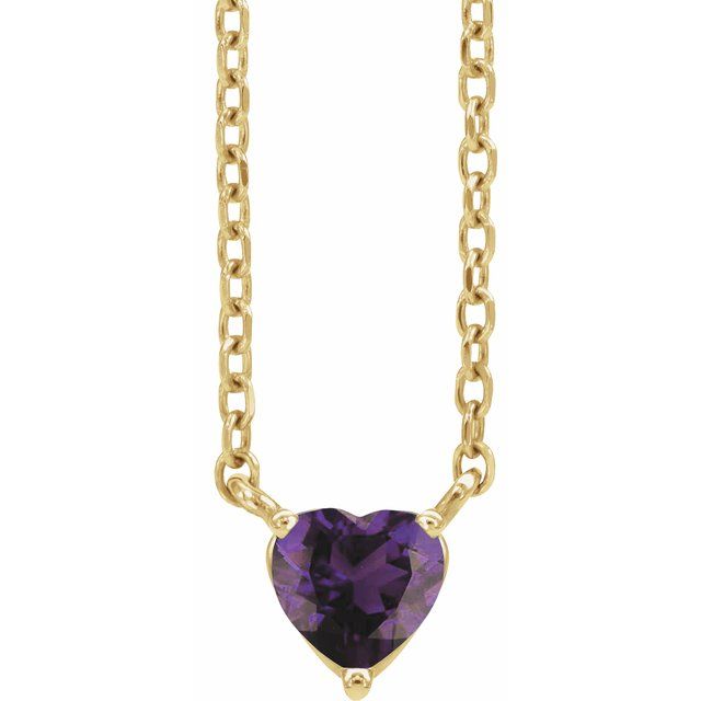 14K Yellow Natural Amethyst Heart 16-18" Necklace
