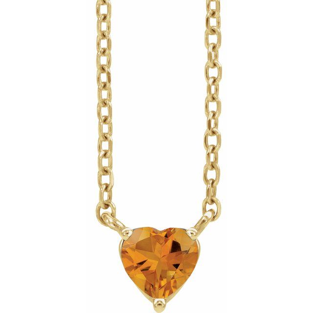 14K Yellow Natural Citrine Heart 16-18" Necklace