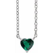 14K White Lab-Grown Emerald Heart 16-18" Necklace
