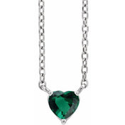 Sterling Silver Lab-Grown Emerald Heart 16-18" Necklace
