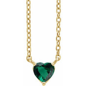 14K Yellow Lab-Grown Emerald Heart 16-18" Necklace