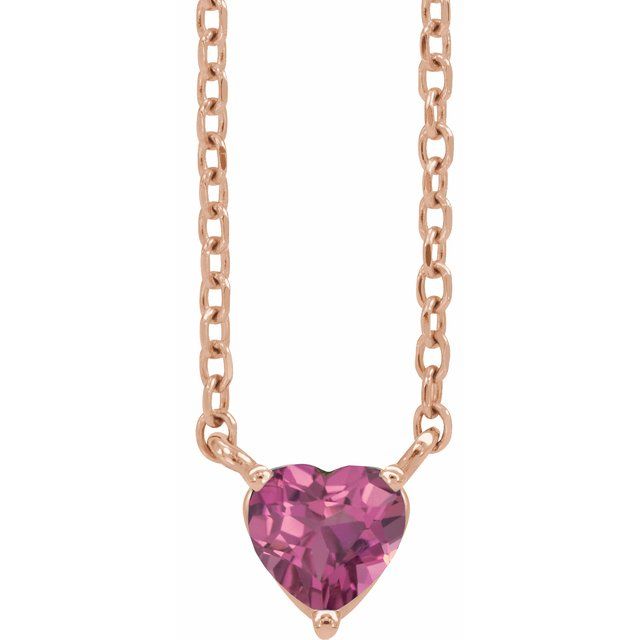 14K Rose Natural Pink Tourmaline Heart 16-18" Necklace