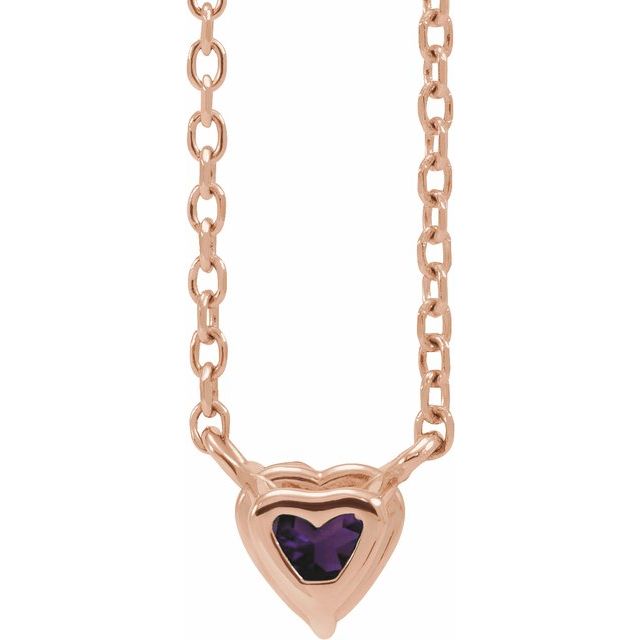 14K Rose Natural Amethyst Heart 16-18" Necklace