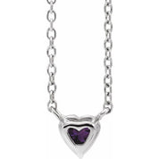 Sterling Silver Natural Amethyst Heart 16-18" Necklace