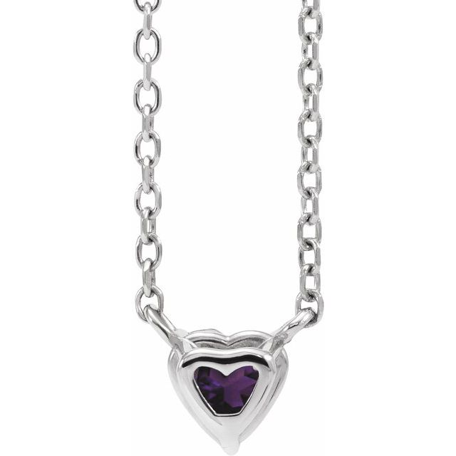 14K White Natural Amethyst Heart 16-18" Necklace