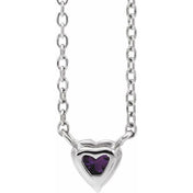 Platinum Natural Amethyst Heart 16-18" Necklace