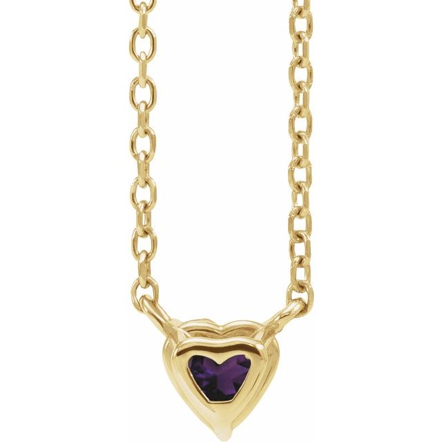 14K Yellow Natural Amethyst Heart 16-18" Necklace