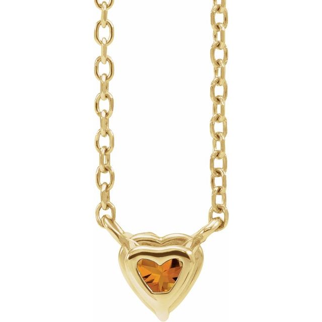 14K Yellow Natural Citrine Heart 16-18" Necklace