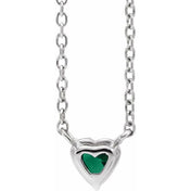 14K White Lab-Grown Emerald Heart 16-18" Necklace