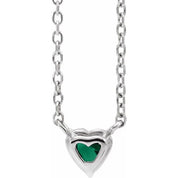14K White Lab-Grown Emerald Heart 16-18" Necklace
