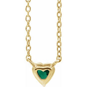 14K Yellow Lab-Grown Emerald Heart 16-18" Necklace