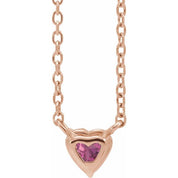 14K Rose Natural Pink Tourmaline Heart 16-18" Necklace