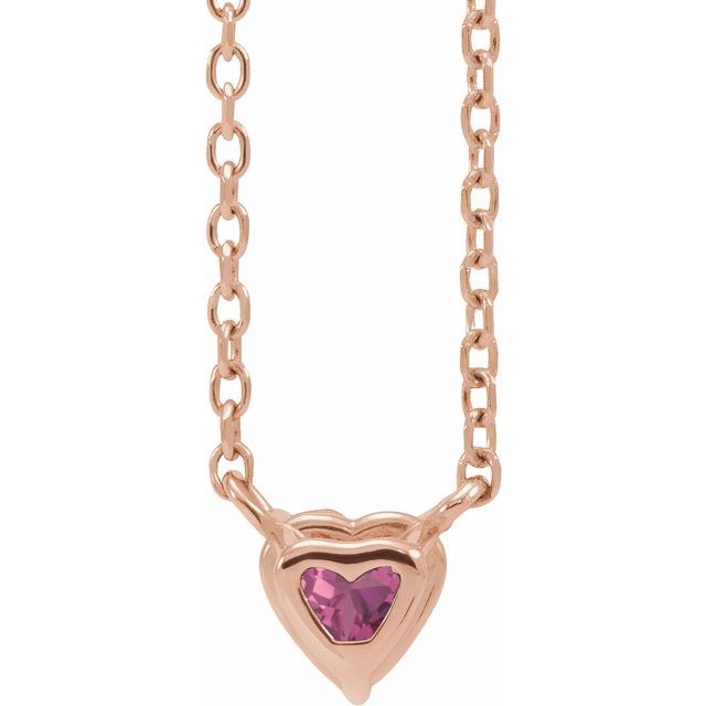 14K Rose Natural Pink Tourmaline Heart 16-18" Necklace
