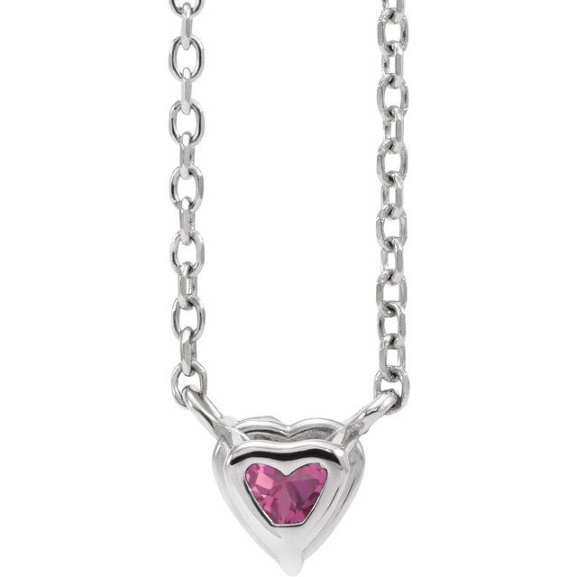 Sterling Silver Natural Pink Tourmaline Heart 16-18" Necklace