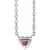14K White Natural Pink Tourmaline Heart 16-18" Necklace
