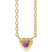 14K Yellow Natural Pink Tourmaline Heart 16-18" Necklace