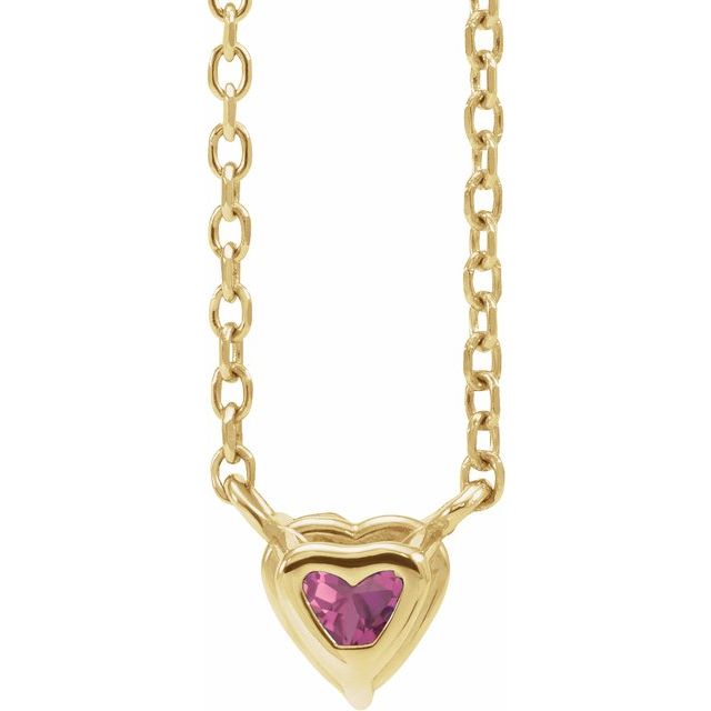 14K Yellow Natural Pink Tourmaline Heart 16-18" Necklace