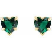 14K Yellow Lab-Grown Emerald Stud Earring